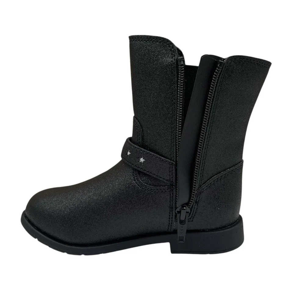 Stride Rite Toddler Girls Lizz Mid Calf Boots Size 10 WIDE Black Shimmer Easy On